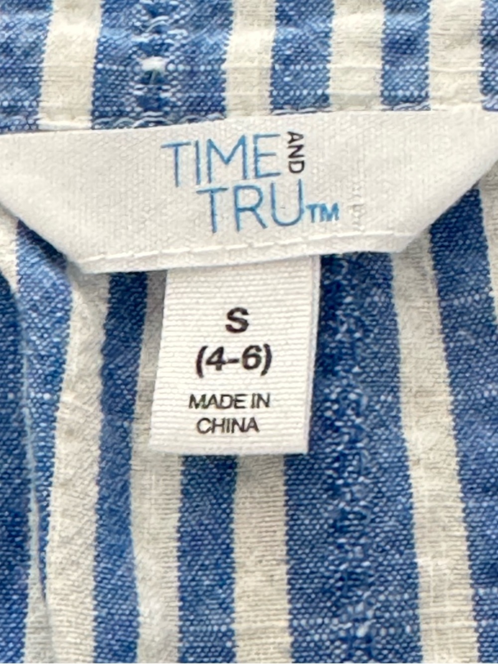 Time and Tru Size S (4-6) blue- white striped top w/split-neck and short sleeves - Picture 5 of 7